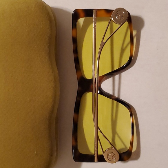 Gucci Havana Brown/Gold and Yellow Womens Sunglasses - NWT - Picture 4 of 13